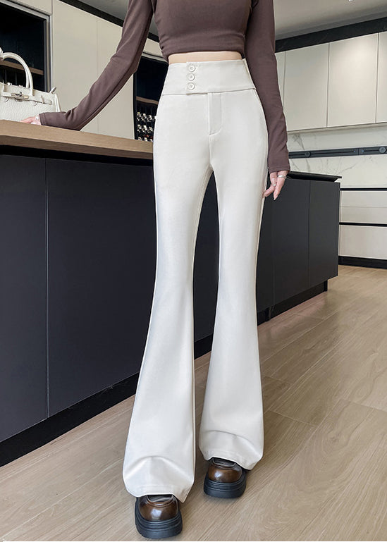 Style White High Waist Tummy Control Cotton Flared Trousers Fall
