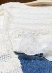 Style White O-Neck Asymmetrical Patchwork Knit Blouses Fall