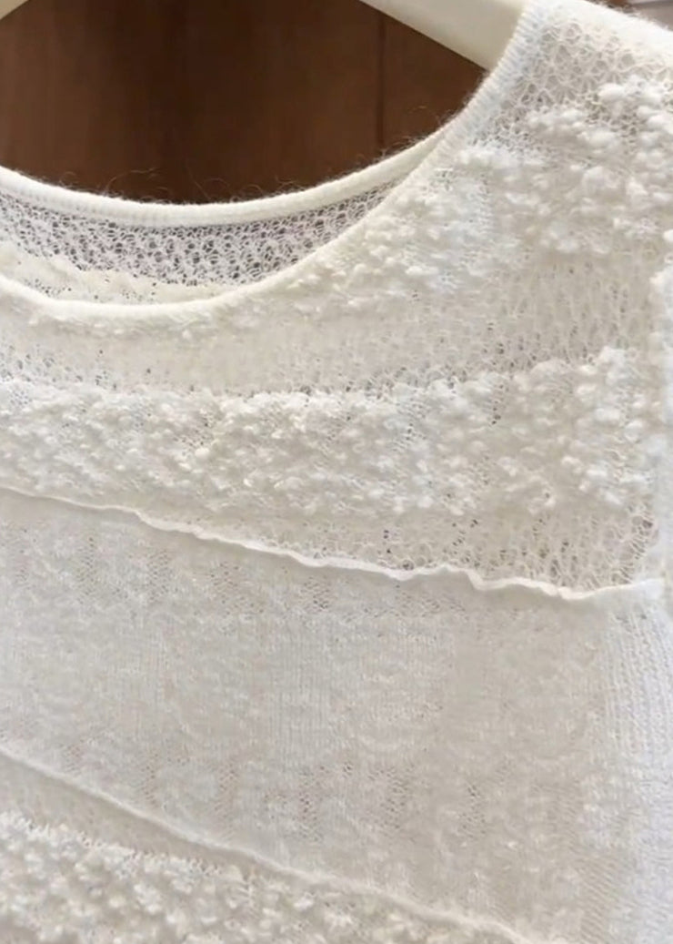 Style White O-Neck Asymmetrical Patchwork Knit Blouses Fall