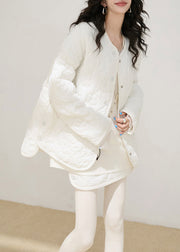 Style White Oversized Embossing Fine Cotton Filled Coats Winter