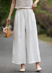 Style White Oversized Pockets Linen Wide Leg Pants Summer