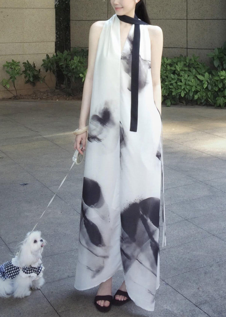 Style White Oversized Tie Dye Chiffon Halter Dress Sleeveless