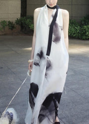 Style White Oversized Tie Dye Chiffon Halter Dress Sleeveless