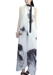 Style White Oversized Tie Dye Chiffon Halter Dress Sleeveless