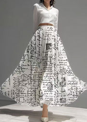 Style White Print Exra Large Hem Chiffon Skirt Summer