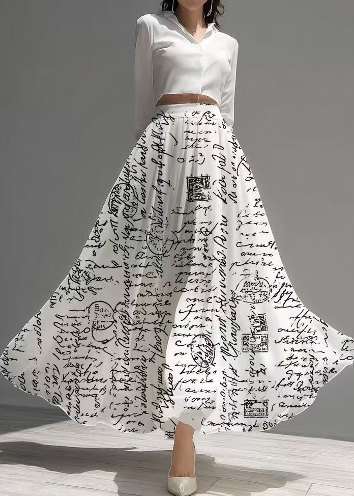 Style White Print Exra Large Hem Chiffon Skirt Summer
