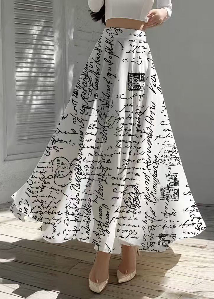 Style White Print Exra Large Hem Chiffon Skirt Summer