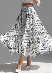 Style White Print Exra Large Hem Chiffon Skirt Summer