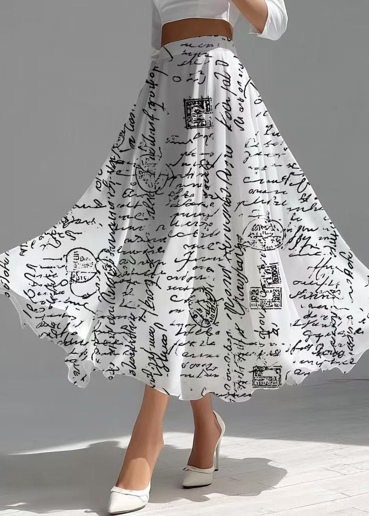 Style White Print Exra Large Hem Chiffon Skirt Summer