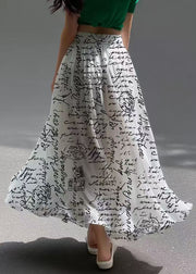 Style White Print Exra Large Hem Chiffon Skirt Summer