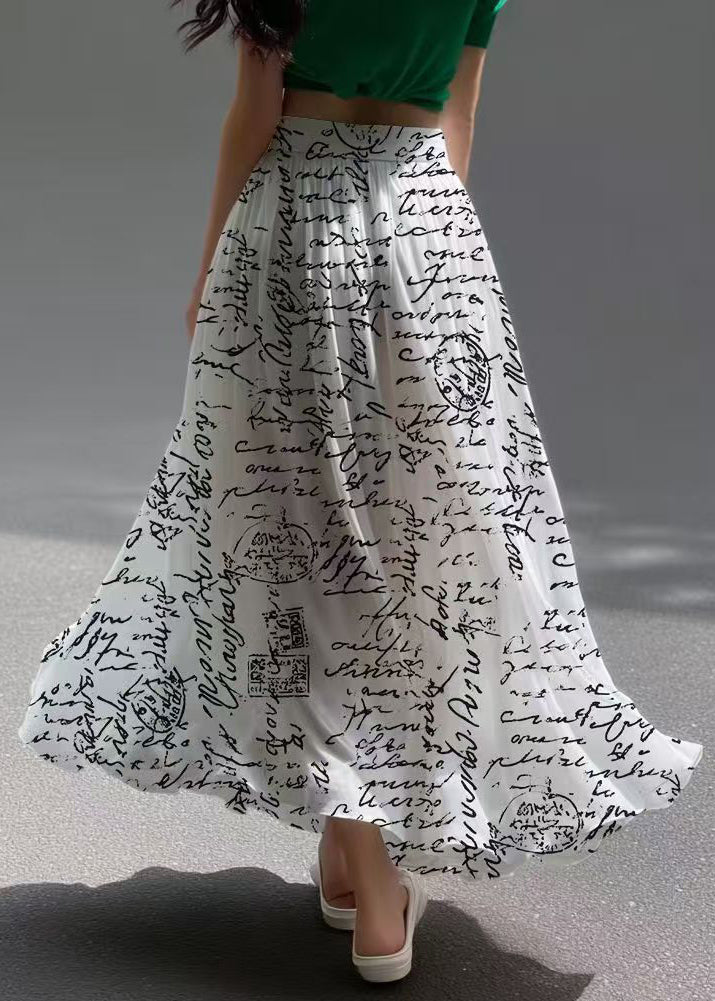 Style White Print Exra Large Hem Chiffon Skirt Summer