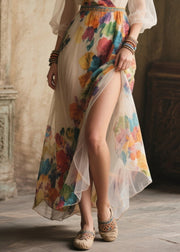 Style White Print Side Open Tulle Long Dresses Summer