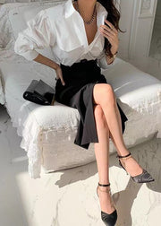 Style White Puff Sleeve Patchwork Cotton Shirt Tops