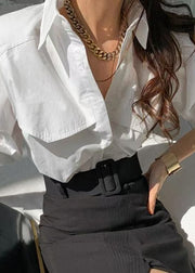 Style White Puff Sleeve Patchwork Cotton Shirt Tops