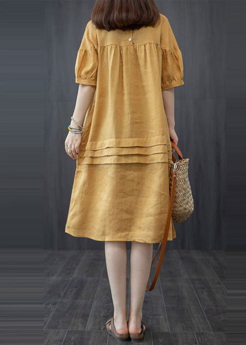 Style Yellow Oversized Patchwork Wrinkled Mid Dress Summer