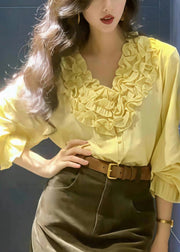 Style Yellow Ruffled Oversized Cotton Blouse Top Fall