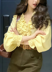 Style Yellow Ruffled Oversized Cotton Blouse Top Fall