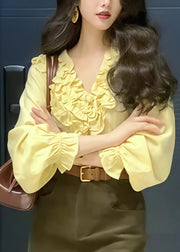Style Yellow Ruffled Oversized Cotton Blouse Top Fall