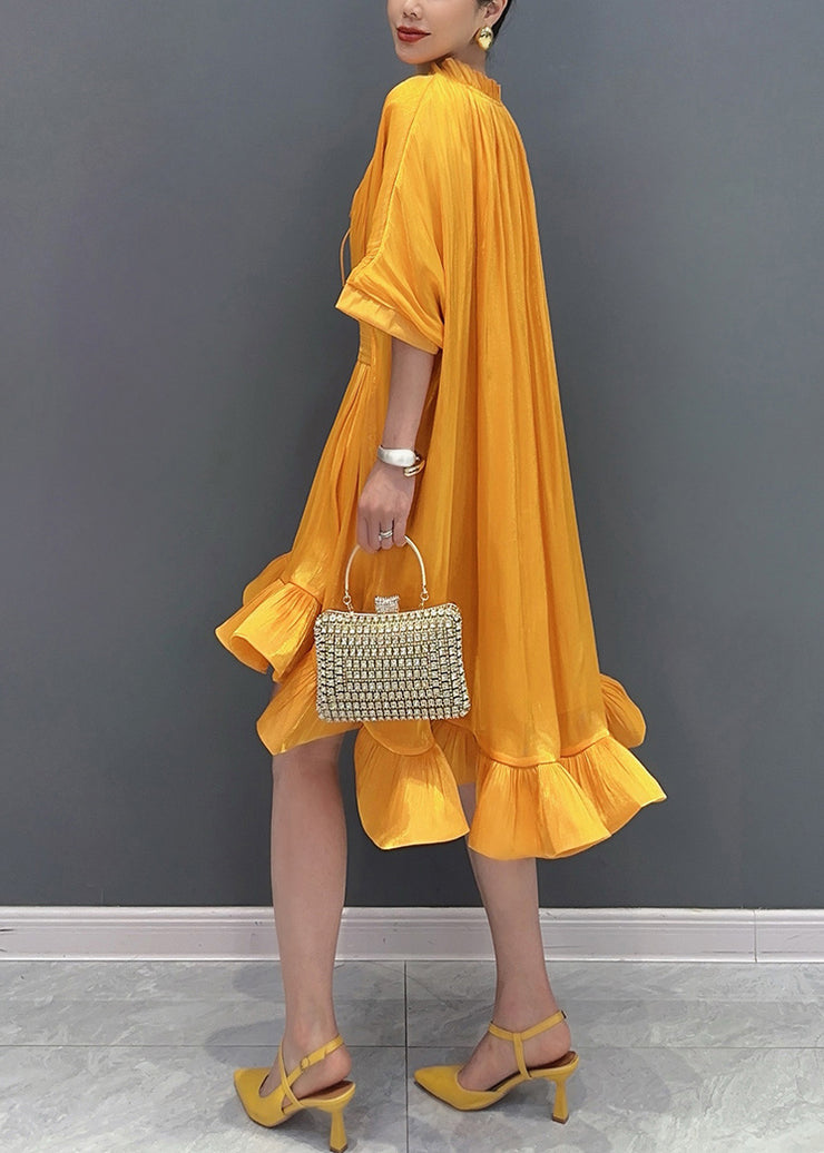 Style Yellow Ruffled Patchwork Low High Design Maxi Dress Summer