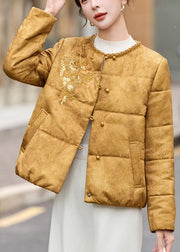 Style Yellow Sequins Embroidered Fine Cotton Filled Women Witner Coats