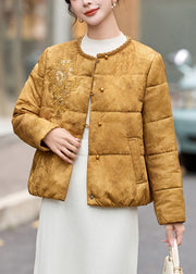 Style Yellow Sequins Embroidered Fine Cotton Filled Women Witner Coats