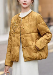 Style Yellow Sequins Embroidered Fine Cotton Filled Women Witner Coats