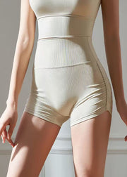 Styling Beige High Waist Wrinkled Surf Leggings Shorts