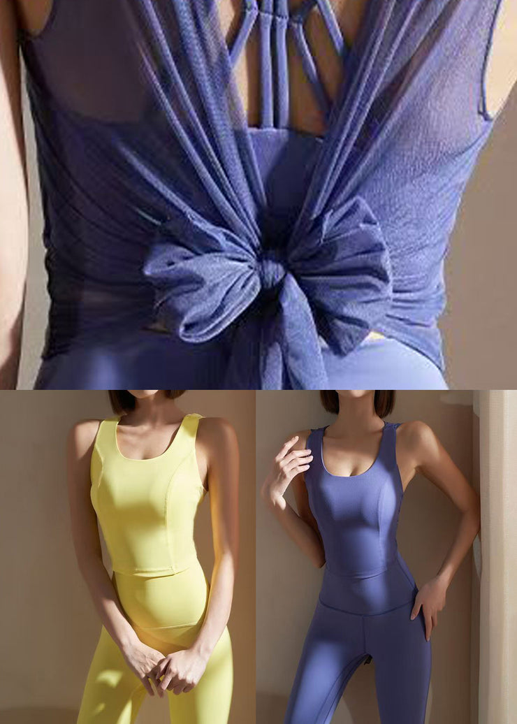 Styling Blue Tie Waist Mesh Panel Leggings Bra And Leggings Set Two Piece Set