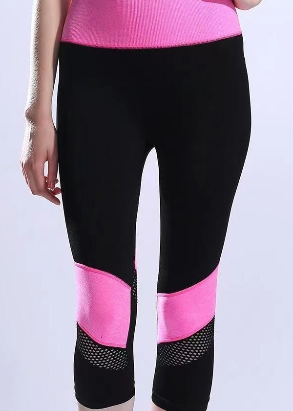 Styling Patchwork Hollow Out Butt Scrunch Capri Leggings Gym Shark Leggings