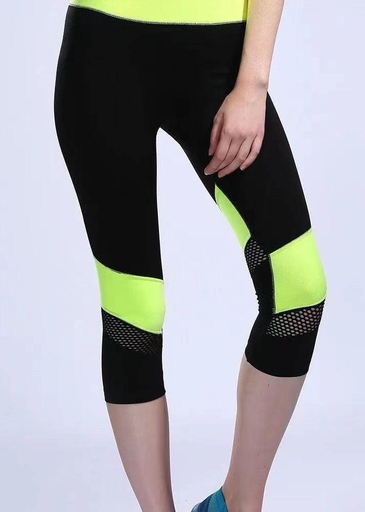 Styling Patchwork Hollow Out Butt Scrunch Capri Leggings Gym Shark Leggings