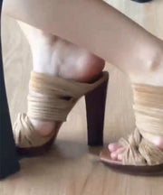 Stylish Apricot High Heels Slide Sandals Peep Toe