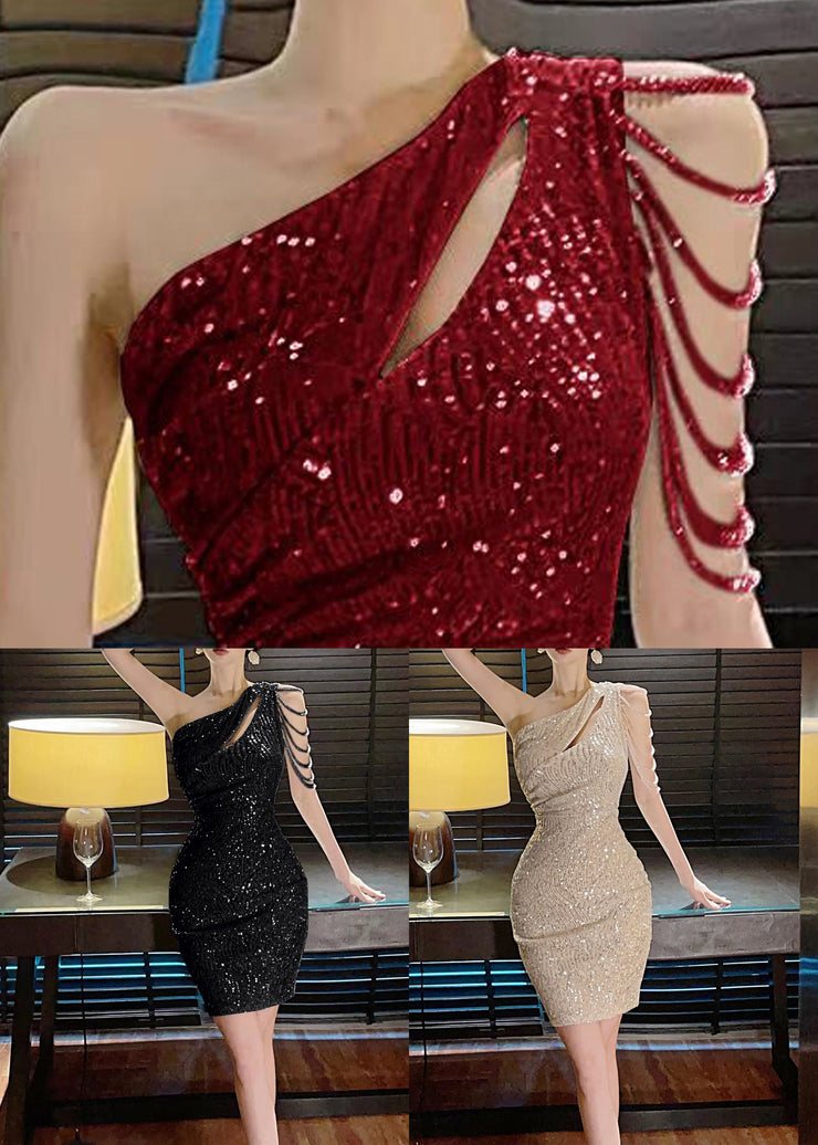 Stylish Apricot Hollow Out Sequins Mini Dresses Summer