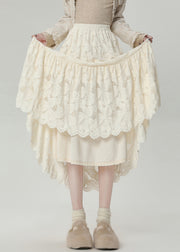 Stylish Apricot Lace High Waist Warm Fleece Maxi Skirts