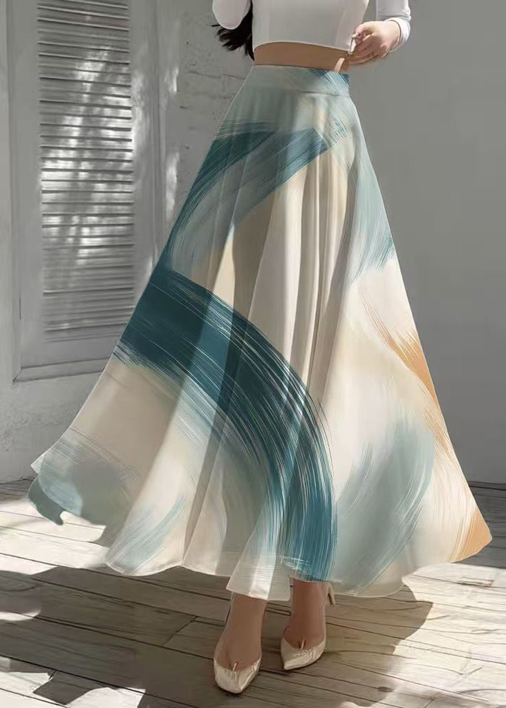 Stylish Apricot Print Exra Large Hem Chiffon Skirts Summer