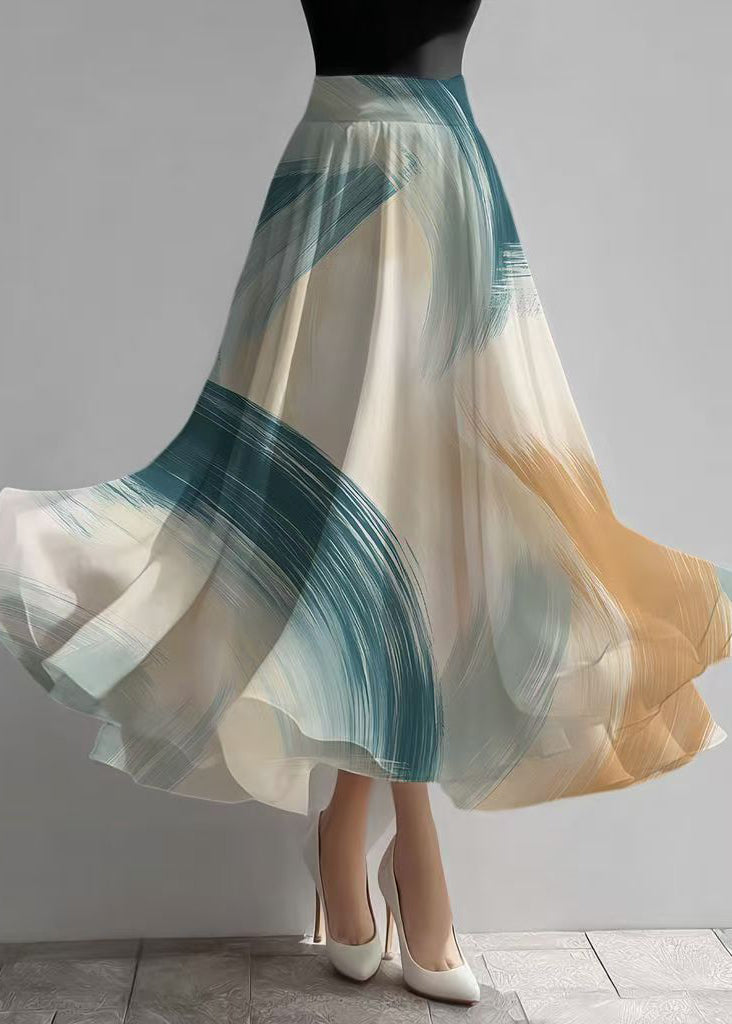 Stylish Apricot Print Exra Large Hem Chiffon Skirts Summer