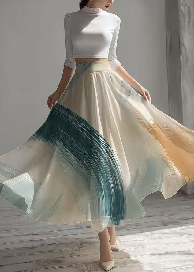 Stylish Apricot Print Exra Large Hem Chiffon Skirts Summer