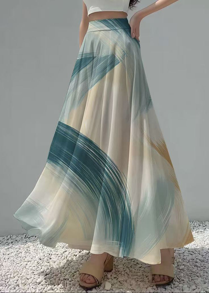 Stylish Apricot Print Exra Large Hem Chiffon Skirts Summer