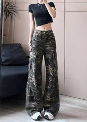 Stylish Army Green Camouflage High Waisted Denim Work Pants Autumn