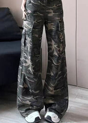 Stylish Army Green Camouflage High Waisted Denim Work Pants Autumn