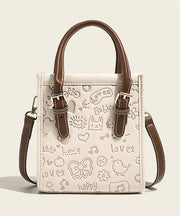 Stylish Beige Emboss Large Capacity Faux Leather Tote Handbag