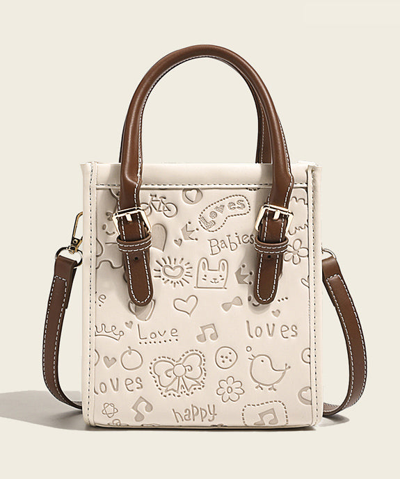 Stylish Beige Emboss Large Capacity Faux Leather Tote Handbag