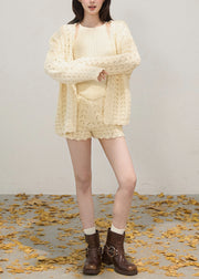 Stylish Beige Hollow Out Knit Two Pieces Set Fall