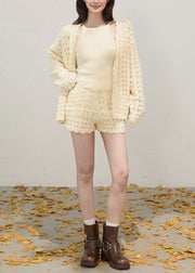 Stylish Beige Hollow Out Knit Two Pieces Set Fall