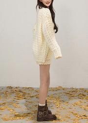 Stylish Beige Hollow Out Knit Two Pieces Set Fall