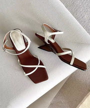 Stylish Beige Splicing Cowhide Leather Wedge Sandals Peep Toe