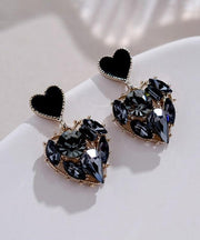 Stylish Black Alloy Love Zircon Drop Earrings