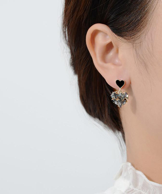 Stylish Black Alloy Love Zircon Drop Earrings