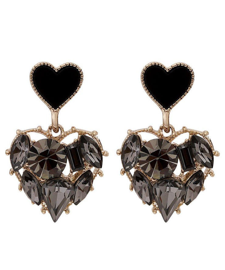 Stylish Black Alloy Love Zircon Drop Earrings