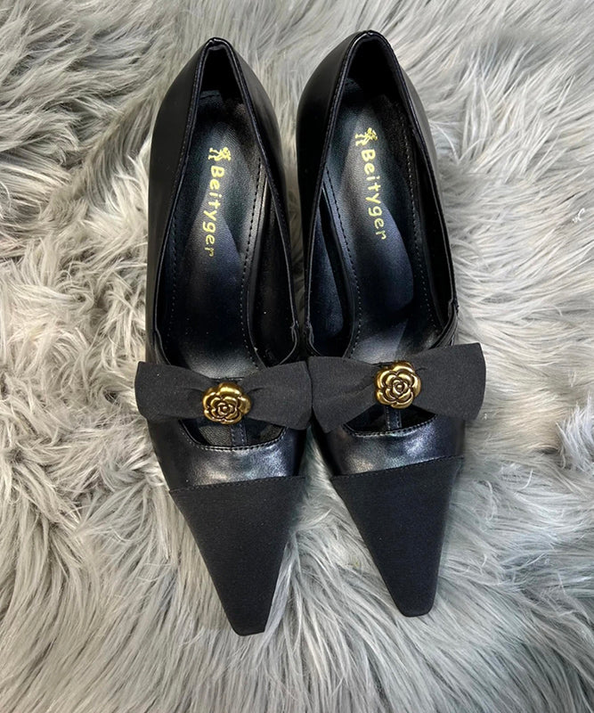 Stylish Black Bow Splicing Stiletto High Heels