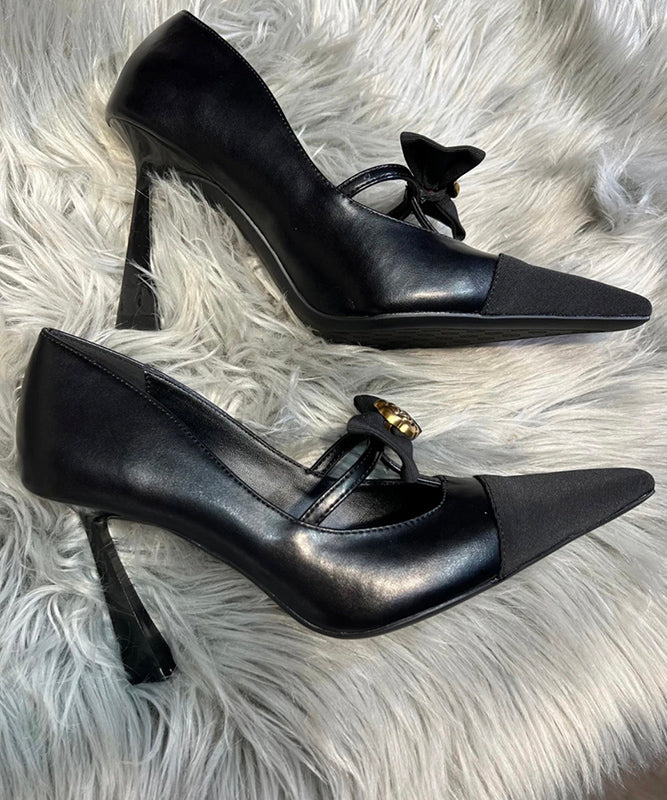 Stylish Black Bow Splicing Stiletto High Heels